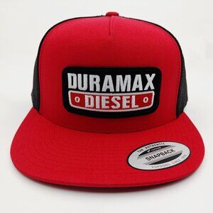 Duramax Diesel Red And Black Flat Bill Yupoong Mesh Snap Back Hat Cap